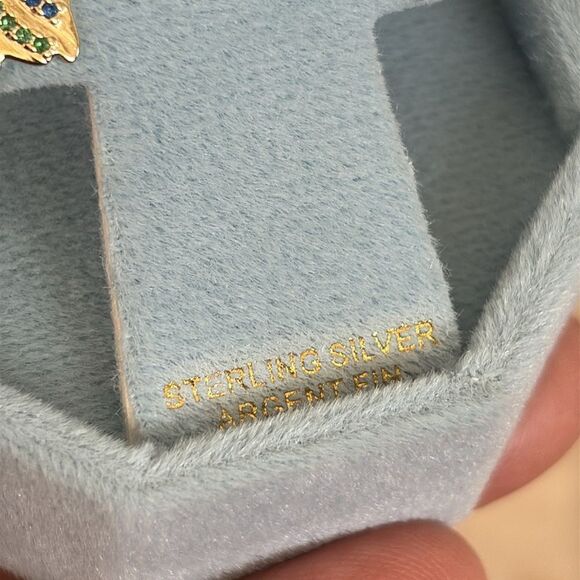 NEW! 925 Sterling Silver Fish Earrings Blue/Green Stones by Neo Relique - Picture 7 of 10